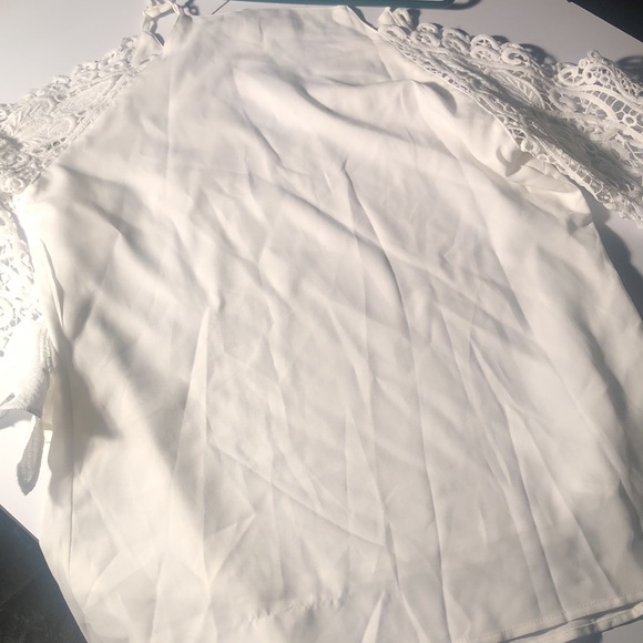 Women’s white Sheilay cold Shoulder spring eyelet crochet blouse - Picture 9 of 14
